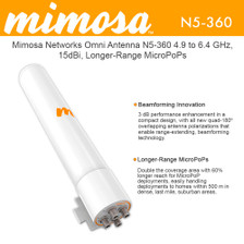 Mimosa - 100-00075 N5-360 Access Point 4.9-6.4GHz 4x4 360 degree Beamforming Dual Polarity Antenna for A5c, 15 dBi gain, Includes 4x Jumper Cables and 2x Pipe Clamps