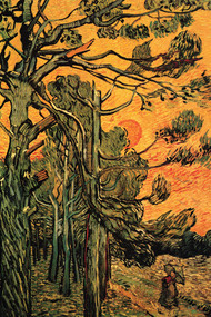 Pine Trees Against A Red Sky With Setting Sun by Van Gogh