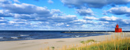 Standard Photo Board: Big Red Lighthouse with Clouds Michigan - AMER