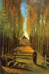 Autumn Tree Lined Lane Leading To Farm House by Van Gogh