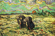 Two Peasant Women Digging in Field with Snow By Vincent Van Gogh