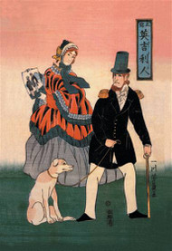 English Couple with Dog Look at Painting