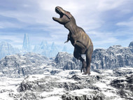 Tyrannosaurus Rex Dinosaur In A Snowy Landscape