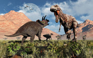 Prehistoric Battle Between A Triceratops And Tyrannosaurus Rex