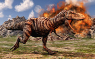 Tyrannosaurus Rex Escaping A Volcanic Eruption
