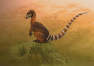 A Sinosauropteryx Dinosaur Resting On A Log
