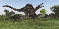 A Spinosaurus Mother Walks With Her Youngsters In Prehistoric Times