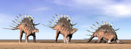 Three Kentrosaurus Dinosaurs Standing In The Desert
