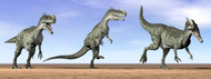 Three Monolophosaurus Dinosaurs Standing In The Desert