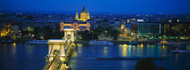 High Angle View of Chain Bridge Lit Up at Dusk Budapest