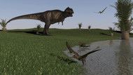 Tyrannosaurus Rex Frightens A Group Of Peteinosaurus