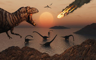 A Mighty T. Rex Roars From Overhead As A Giant Fireball Falls From The Sky