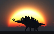 A Stegosaurus Silhouetted Against The Setting Sun At The End Of A Prehistoric Day
