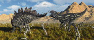 An Armor Plated Stegosaurus Defending Itself From An Attacking Allosaurus