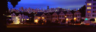 Houses Lit Up Dusk Alamo Square