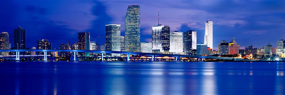 Panoramic View Miami Skyline At Night - Walls 360