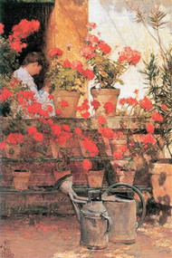 Red Geraniums by Hassam