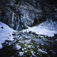 Gegskiy Waterfall In The Snowy Mountains Of Ritsa Nature Reserve