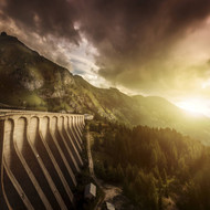 Dam In A Forest On Lake Fedaia At Sunset Northern Italy