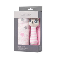 The Little Linen Company - Muslin Wrap & Crinkle Toy - Pink Owl 