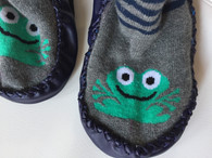 Playette Sock/ Slipper/ Baby Shoe / Grey & Navy