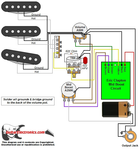 Strat w/ Eric Clapton Mid Boost Circuit & TBX Tone Control pickup wiring fender 5 way switch with lace 
