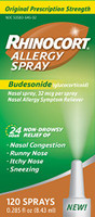 Product Description:

Rhinocort Allergy Spray, 0.285 Fluid Ounce
About the Product
120 sprays
Original prescription strength now available without a prescription
Relieves nasal congestion, sneezing, running, and itchy nose
24 hour, non drowsy relief
Scent free, alcohol free

Item Specifics:

UPC: 300450646125

Brand: Rhinocort