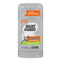 17000068081
Right Guard Xtreme Defense 5 Powerstripe Fresh Blast, 2.6 oz

About this item
Important Made in USA Origin Disclaimer: For certain items sold by Walmart on Walmart.com, the displayed country of origin information may not be accurate or consistent with manufacturer information. For updated, accurate country of origin data, it is recommended that you rely on product packaging or manufacturer information.
Right Guard Xtreme Defense 5 Antiperspirant Fresh Blast.
Right Guard Xtreme Fresh Blast Defense 5 Antiperspirant New.
up to 72hr.
5 in 1 protection.
Odor protection.
NET WT 2.6 OZ (73g).
1. Blocks sweat extra effectively.
2. Time-released for long-lasting odor protection.
3. Targets bacteria that cause odor.
4. Neutralizes odor with Protectate technology.
5. Protects up to 72hrs from odor and 48hrs from wetness.
Use: Reduces underarm perspiration.
Extra effective.
The distinctive design and elements of this package are proprietary and owned by the Dial Corporation, Henkel Company.
