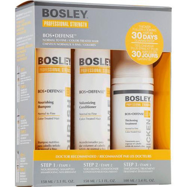 Bosley Defense Starter Pack with Shampoo Conditioner and Thickening Treatment, 3 Count