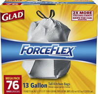 Glad Force Flex Tall Kitchen Bags 13 gallon 76 ct