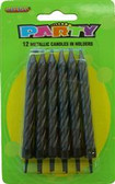 12 Black Metallic Candles in Holders