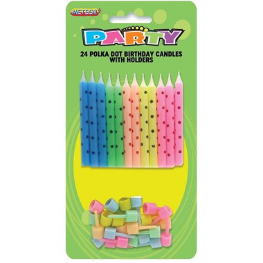 24 Polka Dot Birthday Candles with Holders
