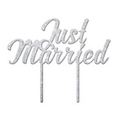 Just Married Acrylic Cake Topper - Silver Glitter