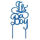 It's A Boy Acrylic Cake Topper - Blue Glitter