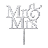 Mr & Mrs Acrylic Cake Topper - Silver Glitter
