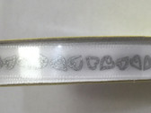 10mm Satin Ribbon with Heart Print White/Silver 3m 