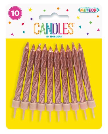 10 METALLIC CANDLES IN HOLDERS - ROSE GOLD