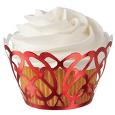 RED FOIL SWIRLS CUPCAKE WRAPS 18PC