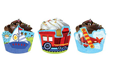 12 pc "On The Go" transportation Cupcake Wrappers