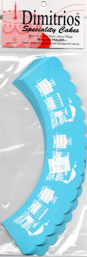 Blue and white train Cupcake Wrappers 12 pkt
