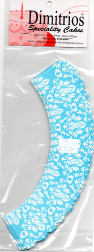 Blue and white Damask Cupcake Wrappers 12 pkt