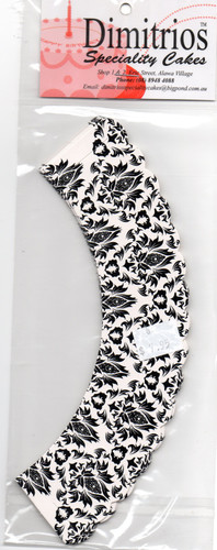 White and Black Damask Cupcake  Wrappers 12 pkt