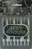 GLITZ BLACK 8 CANDLES WITH HAPPY BIRTHDAY DECORATION