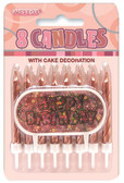 GLITZ ROSE GOLD 8 CANDLES WITH HAPPY BIRTHDAY DECORATION