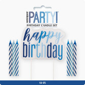 HAPPY BIRTHDAY CANDLE AND 12 SPIRAL CANDLES - BLUE