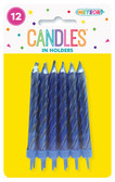 12 METALLIC CANDLES IN HOLDERS - BLUE