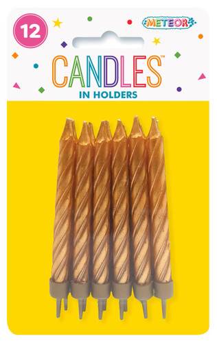 12 METALLIC CANDLES IN HOLDERS GOLD