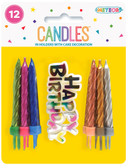 12 Candles With Cake Decoration - Metallic Assorted