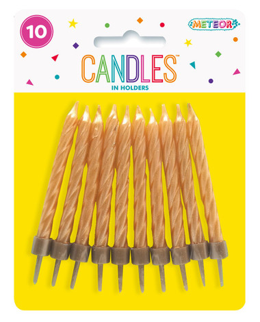 10 Candles In Holders - Gold
