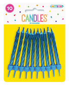 10 Metallic Candles In Holders - Blue